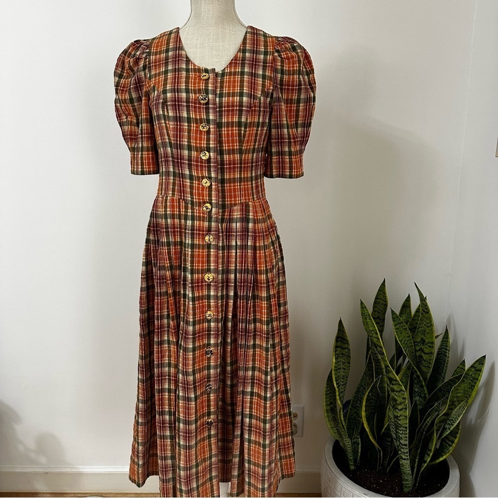 Vintage Linzner German Plaid Button Down Dress With Pockets UK Size 36 - Picture 2 of 13